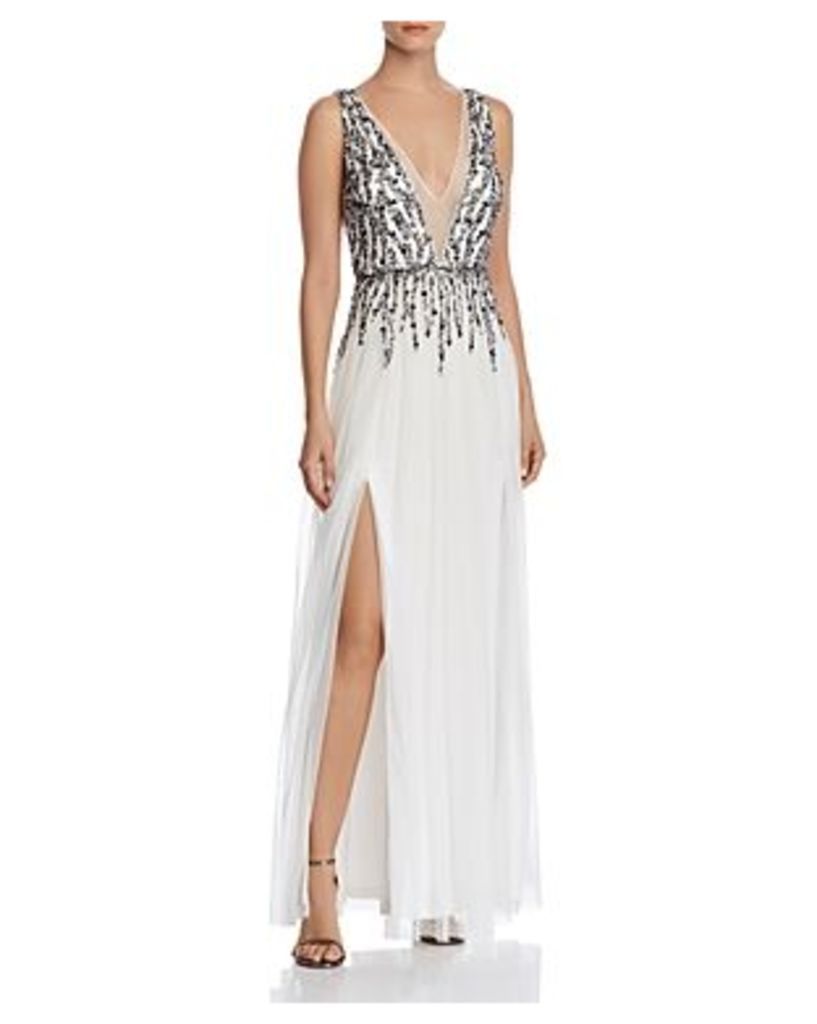 Aidan by Aidan Mattox Plunging Embellished Gown