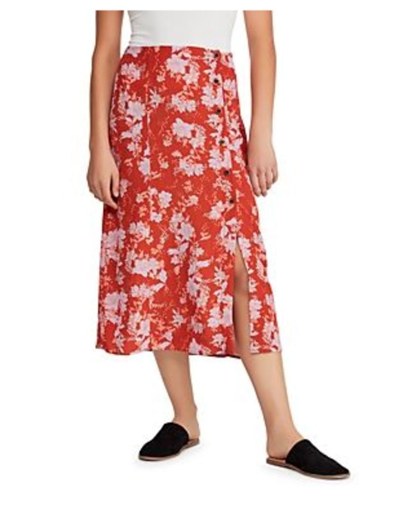 Free People Retro Love Printed Button-Front Midi Skirt