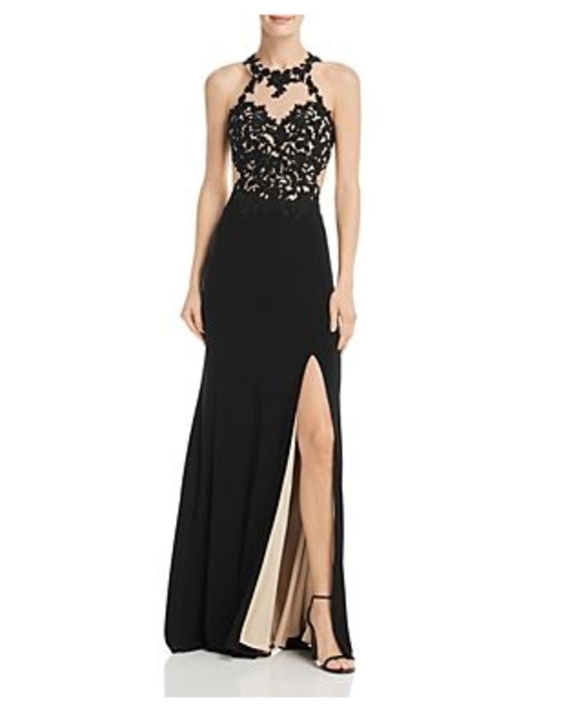 Avery G Embroidered Illusion Gown