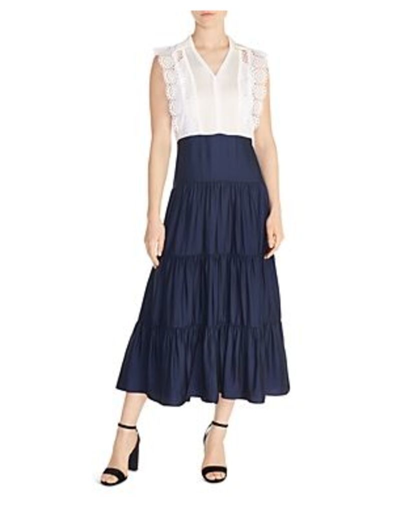 Sandro Maxime Tiered Lace-Inset Maxi Dress