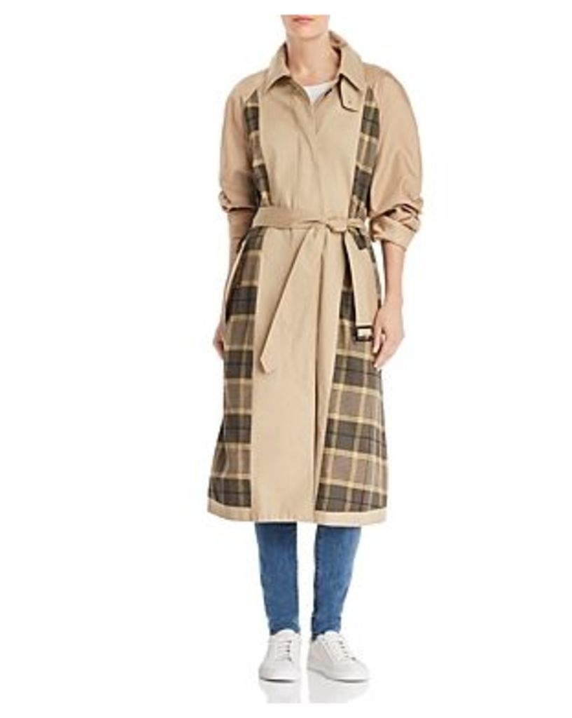 French Connection Anais Plaid-Detail Trench Coat