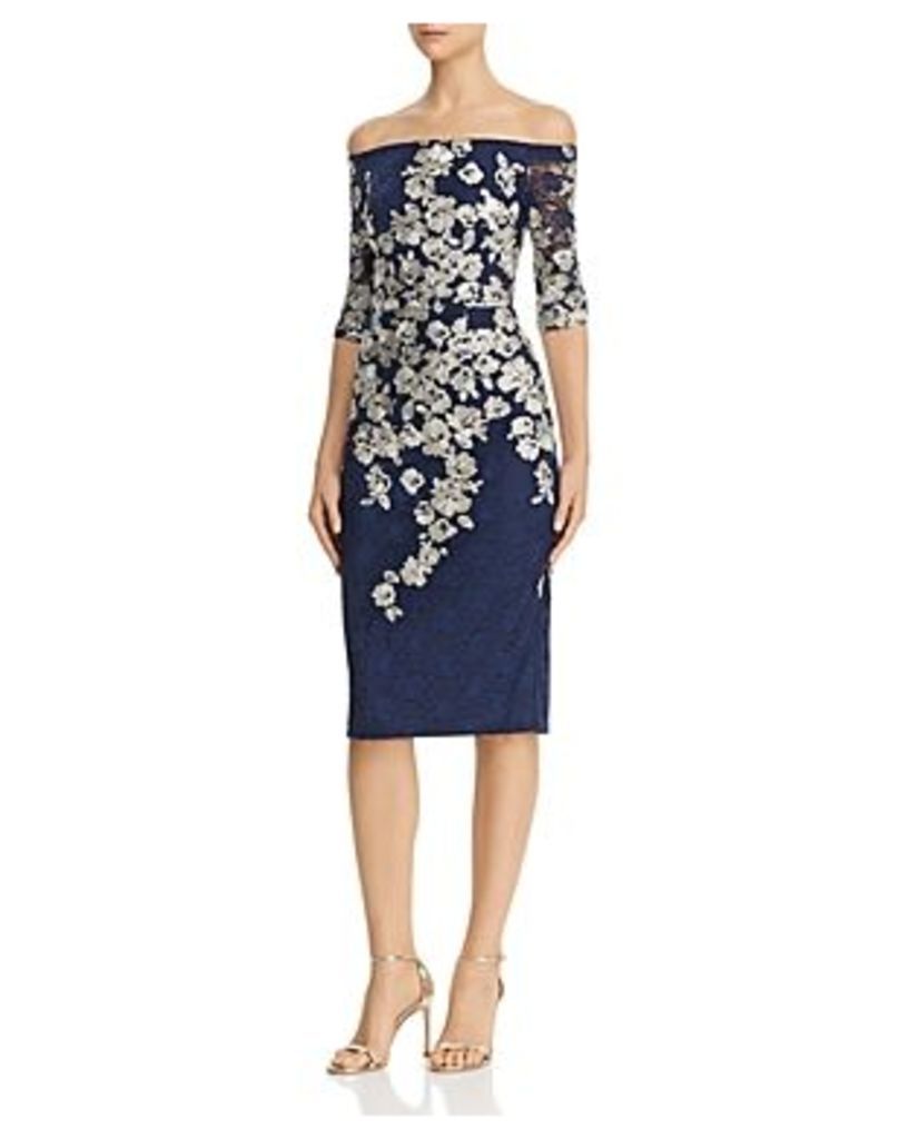 Avery G Embroidered-Lace Midi Dress
