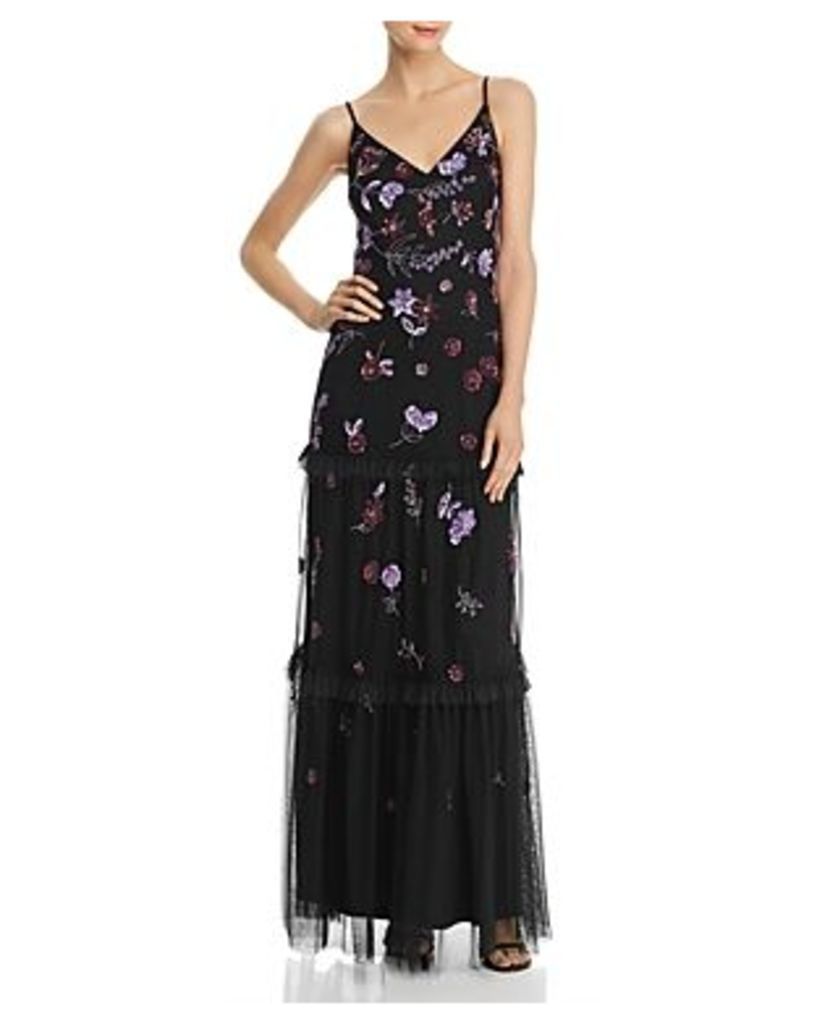 Adrianna Papell Embellished Tiered-Ruffle Gown