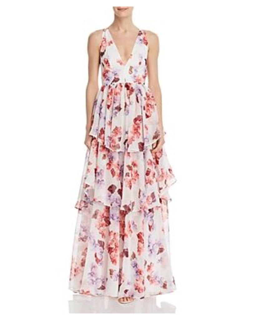 Fame & Partners Tiered Floral Gown