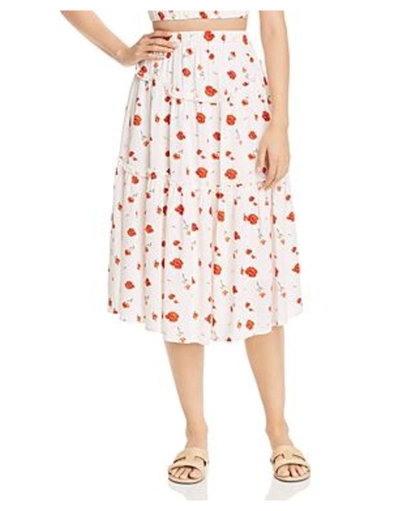 Charlie Holiday Valentine Ruffled Floral-Print Midi Skirt