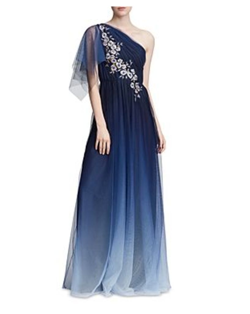 Marchesa Notte One-Shoulder Embellished Gown
