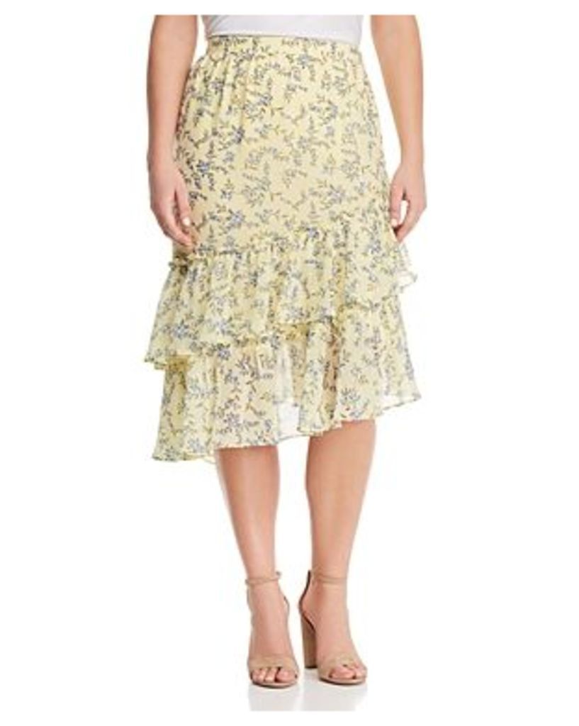 1.state Plus Floral-Print Tiered Asymmetric Skirt
