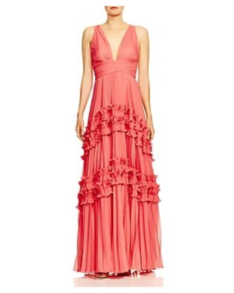 Halston Pleated Ruffle-Trimmed Gown