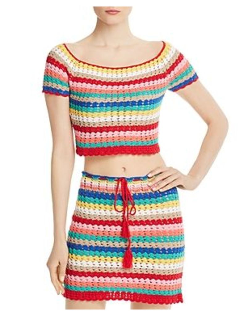 Wildfox Stassi Rainbow-Stripe Crochet Cropped Top