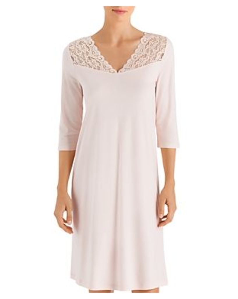 Moments Lace Trim Three-Quarter Sleeve Cotton Gown