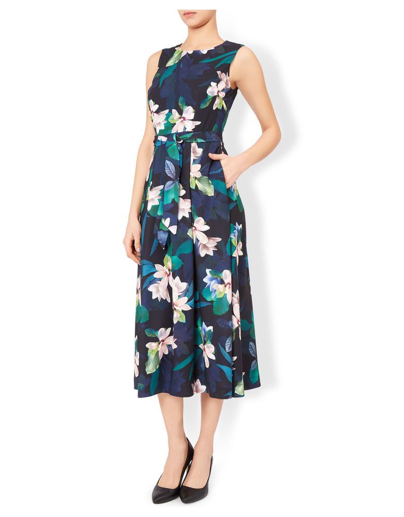 Magnolia Print Fit & Flare Midi Dress