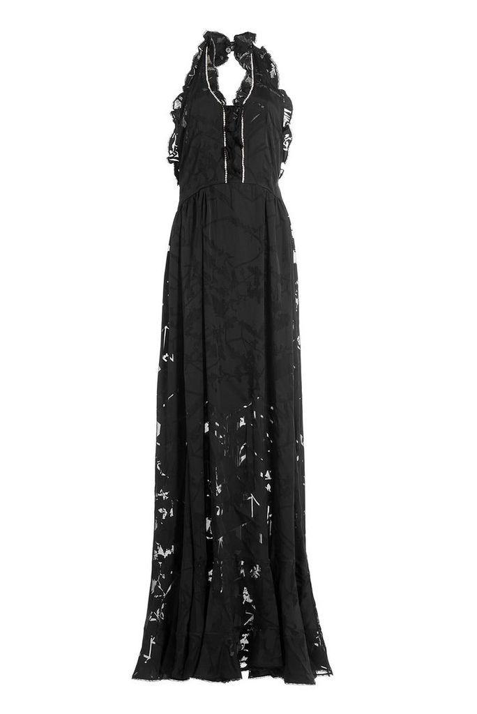 Preen by Thornton Bregazzi Floor Length Ruffled Dress with Crystal Embellishment