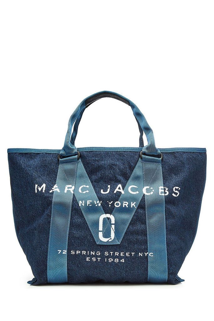 Marc Jacobs Printed Denim Tote with Leather