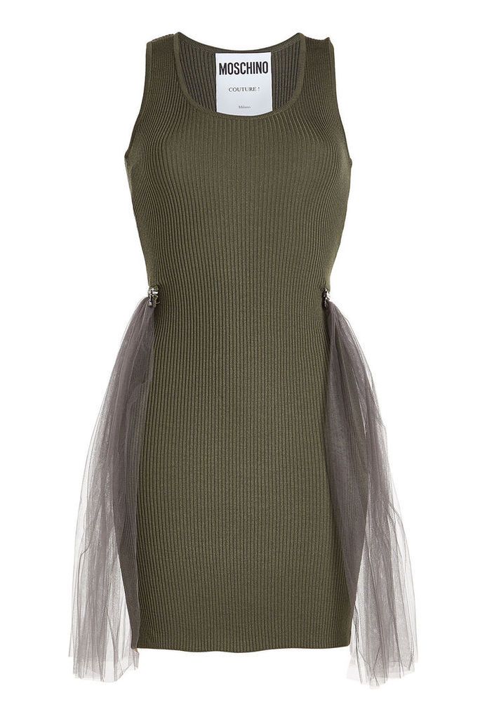 Moschino Ribbed Wool Dress with Tulle