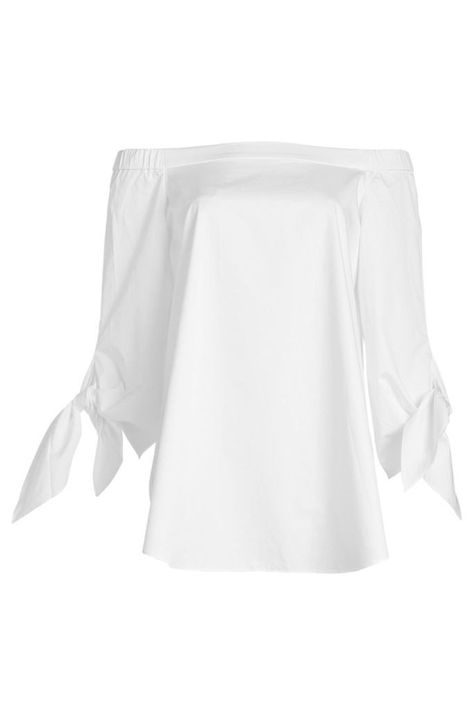 Tibi Cotton Off-Shoulder Top with Bow Sleeves
