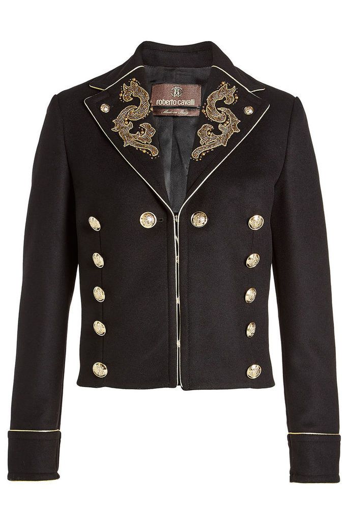 Roberto Cavalli Embroidered Jacket with Virgin Wool and Cashmere
