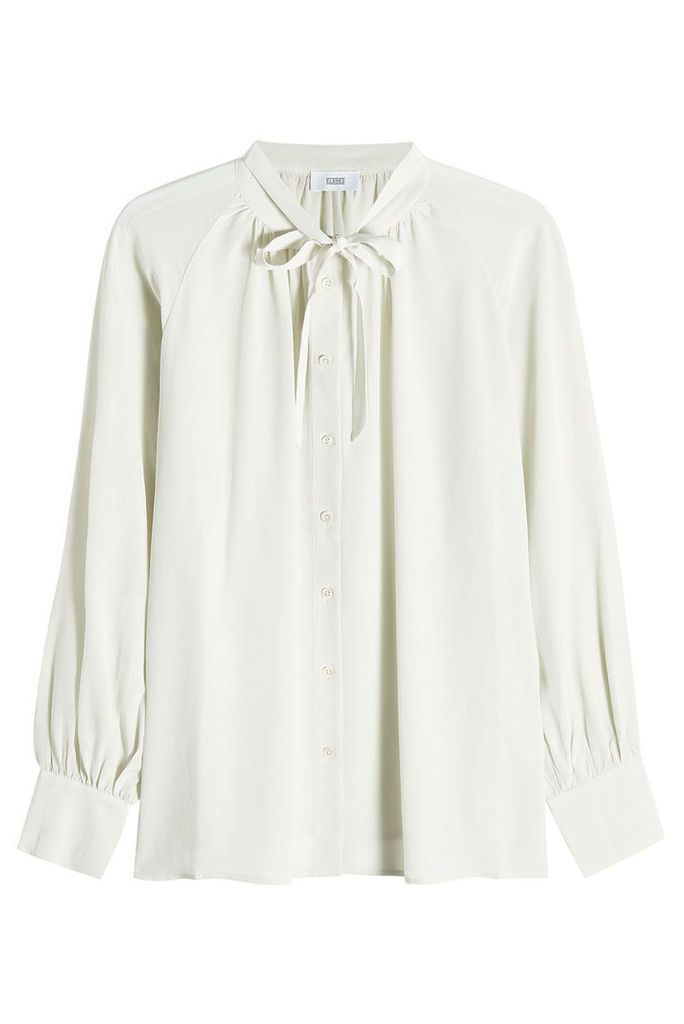 Closed Silk Blouse with Bow