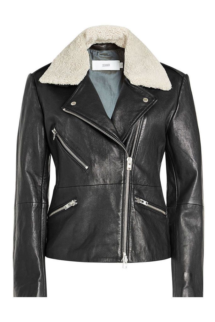 Closed Leather Biker Jacket with Faux Shearling