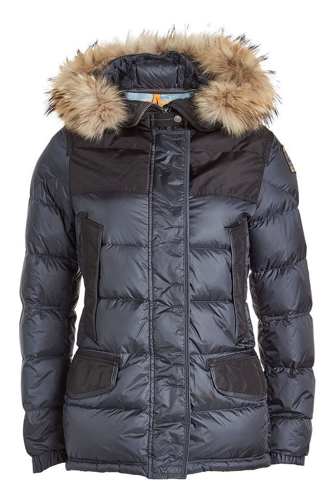 Parajumpers Quilted Down Jacket with Fur Trimmed Hood