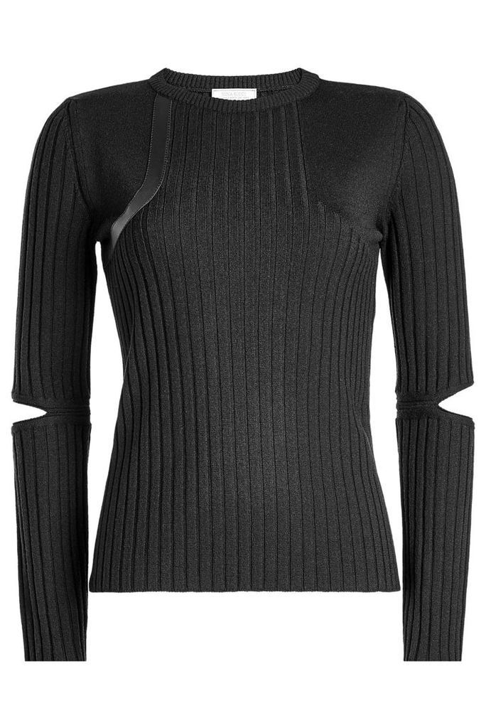 Nina Ricci Wool Pullover with Leather and Cut-Out Detail