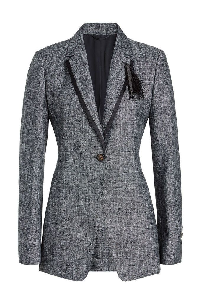 Brunello Cucinelli Tweed Blazer with Silk, Linen and Feathers