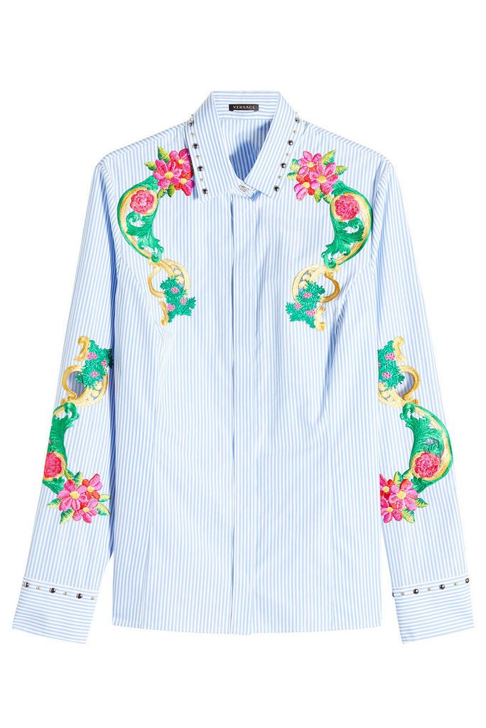 Versace Embroidered and Embellished Cotton Shirt
