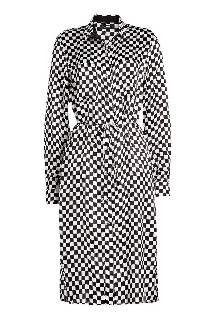 Amiri Checkerboard Printed Silk Shirt Dress
