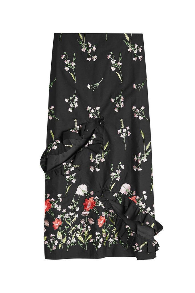 Marques' Almeida Embroidered Slip Skirt with Cut-Out Front