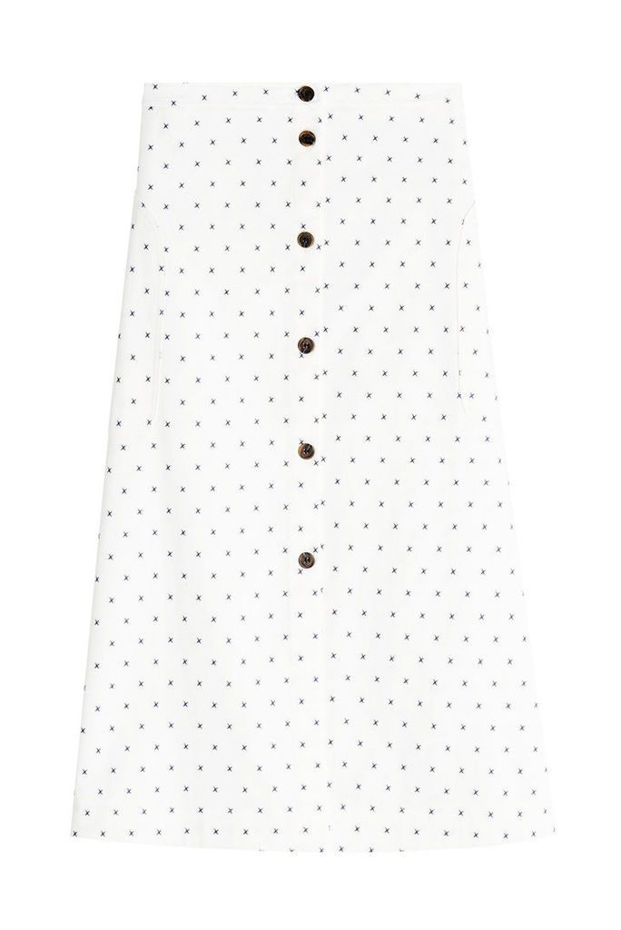 Jil Sander Navy Embroidered Cotton Skirt
