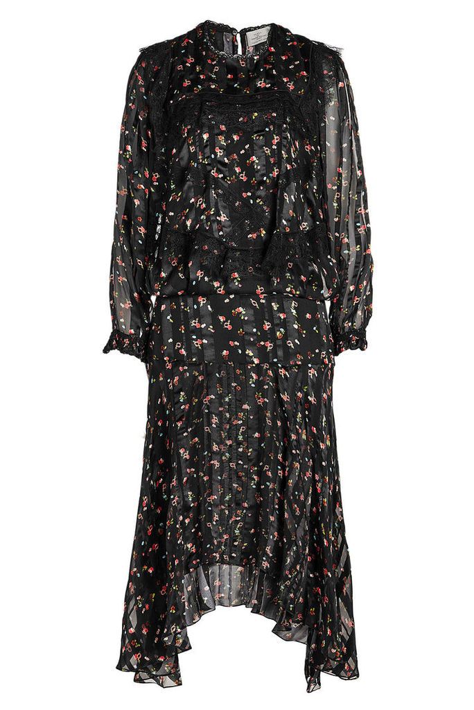 Preen by Thornton Bregazzi Antoinette Printed Silk Dress with Lace