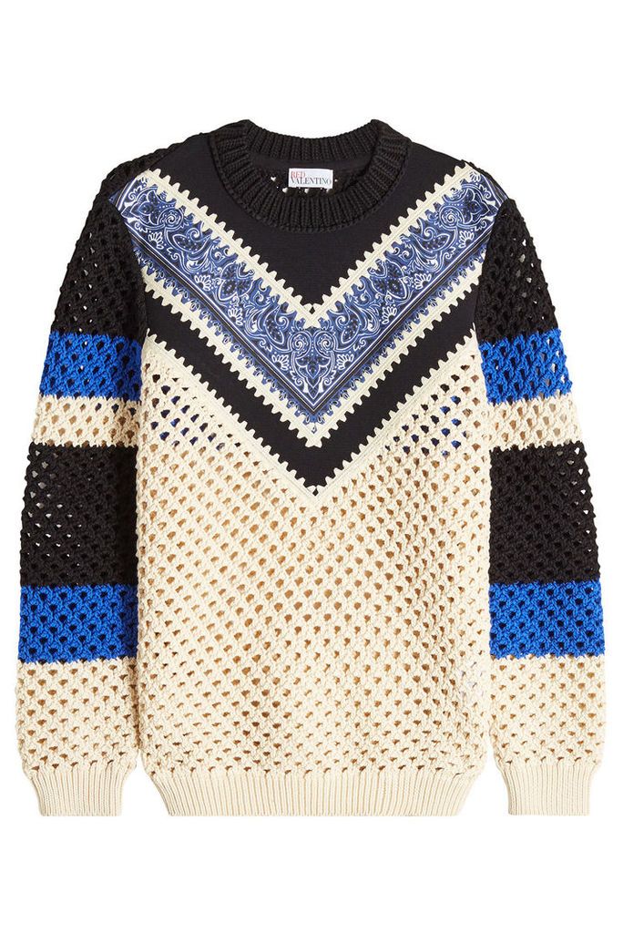 RED Valentino Fisherman Chevron Pullover with Paisley Print