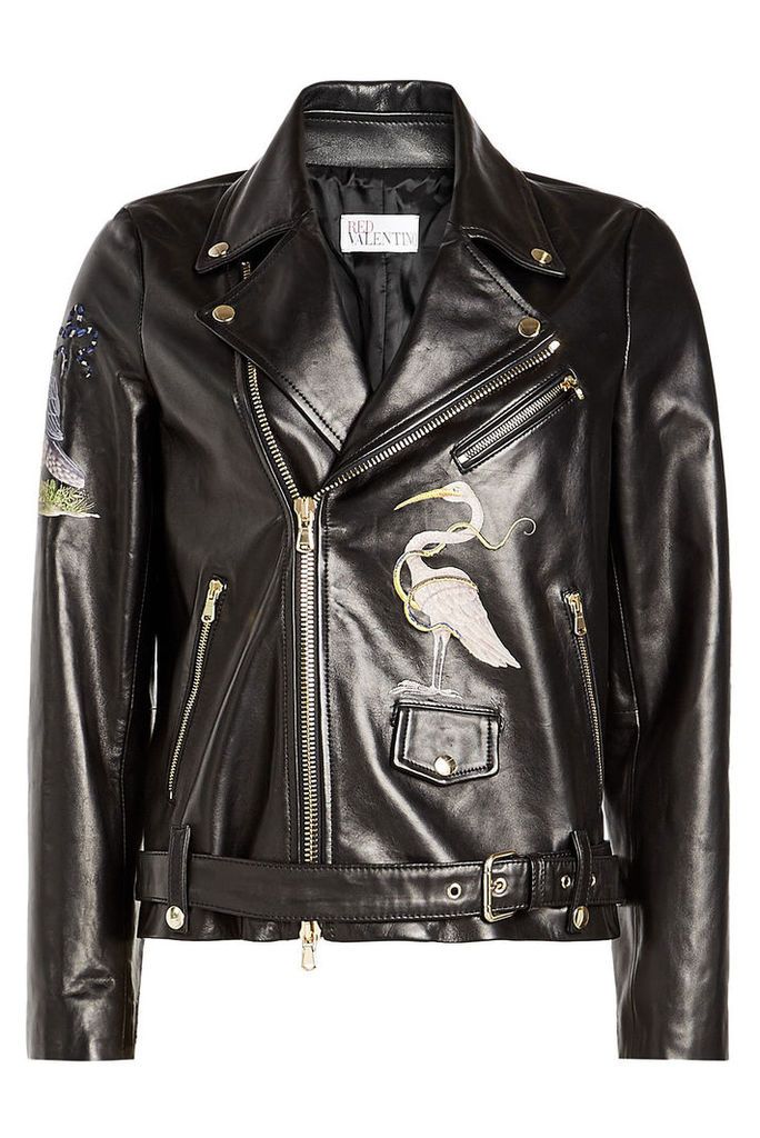 RED Valentino Embroidered Leather Biker Jacket