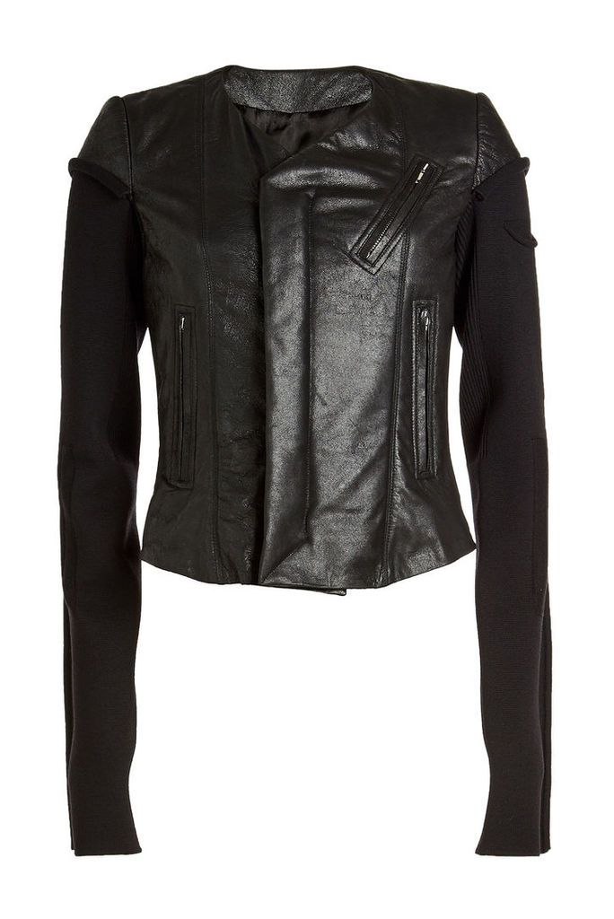 Rick Owens Leather Biker Jacket with Jersey Sleeves