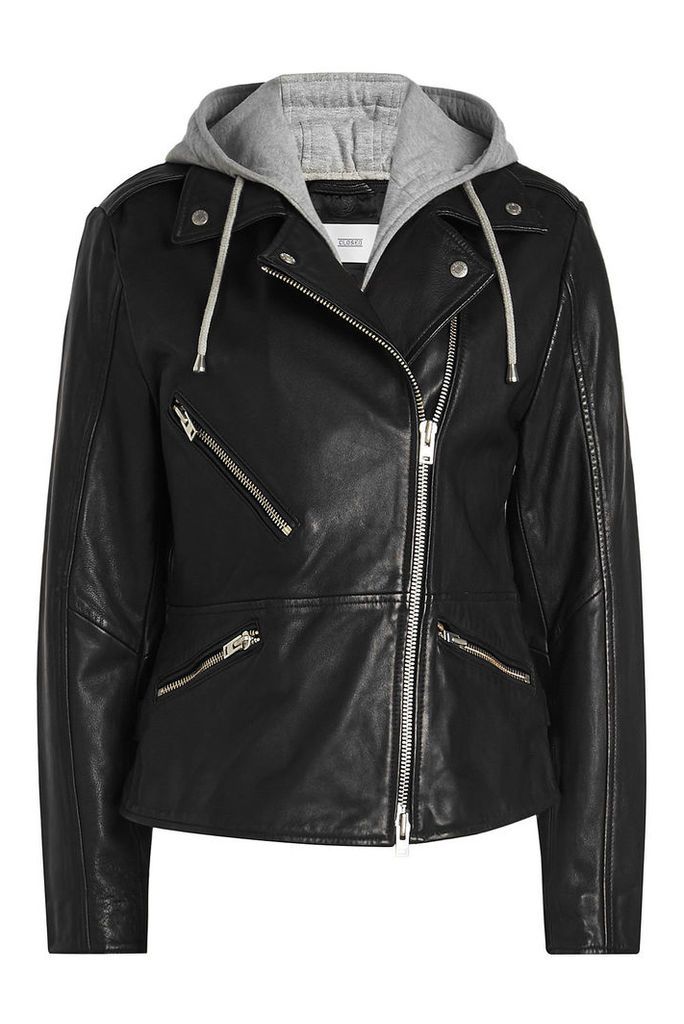 Closed Park Embellished Leather Biker Jacket with Hoody
