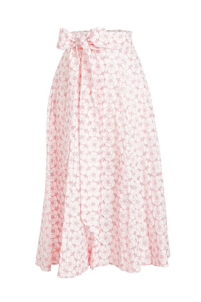 Lisa Marie Fernandez Cotton Skirt with Eyelet Cut-Out Detail
