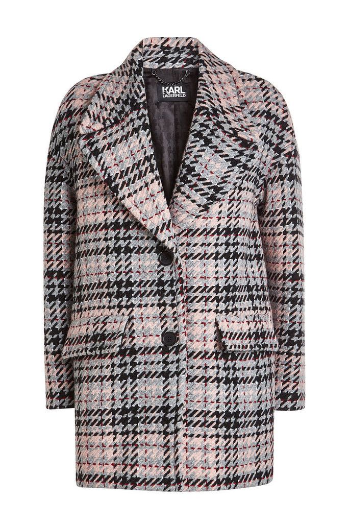 Karl Lagerfeld Oversized Check Coat with Wool