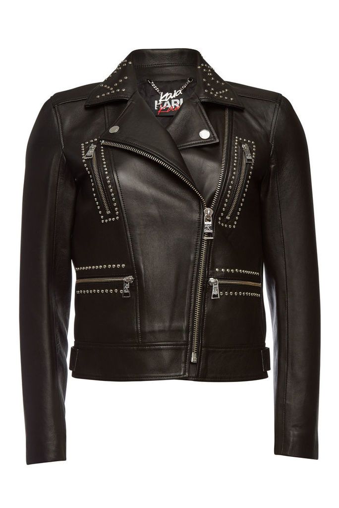 Karl X Kaia Gerber Karl x Kaia Gerber Embellished Leather Biker Jacket
