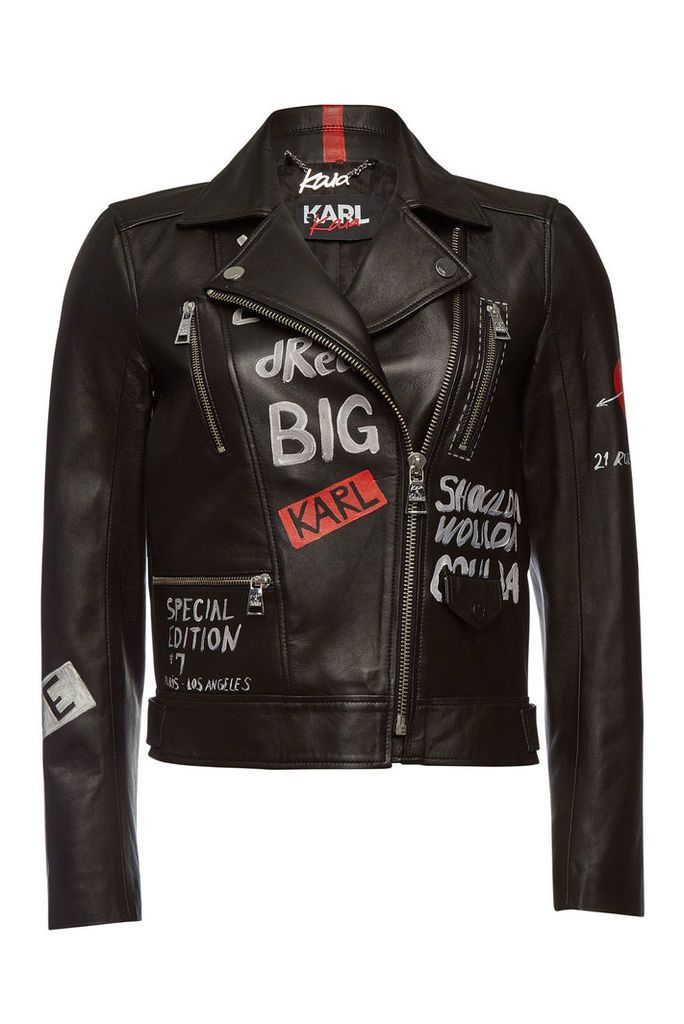 Karl X Kaia Gerber Karl x Kaia Gerber Printed Leather Jacket