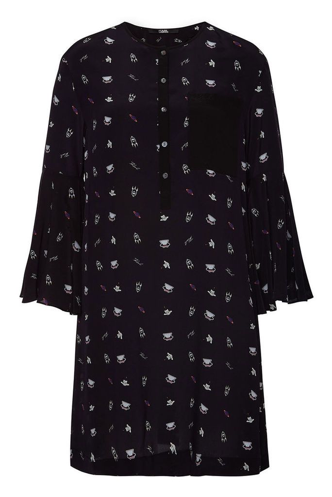 Karl Lagerfeld Printed Silk Dress with Bell Sleeves