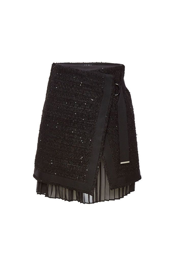 Karl Lagerfeld Boucle Skirt with Pleated Insert and Sequins