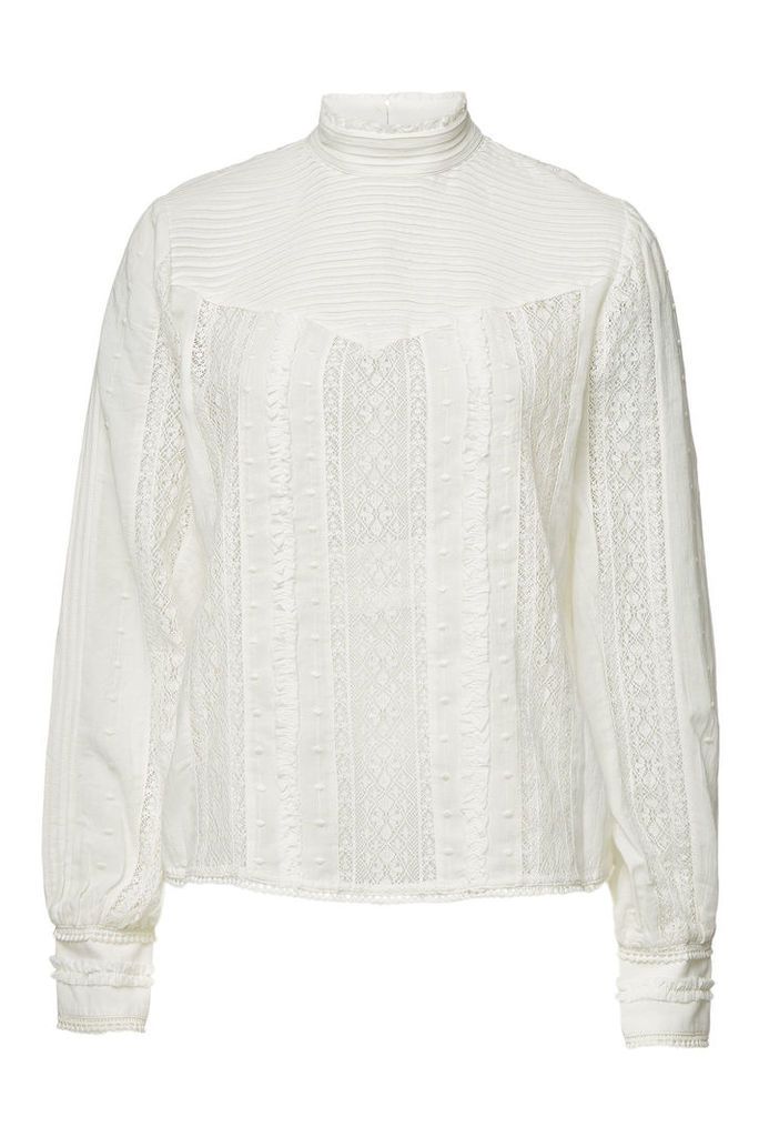Frame Denim Embroidered Lace Blouse with Cotton