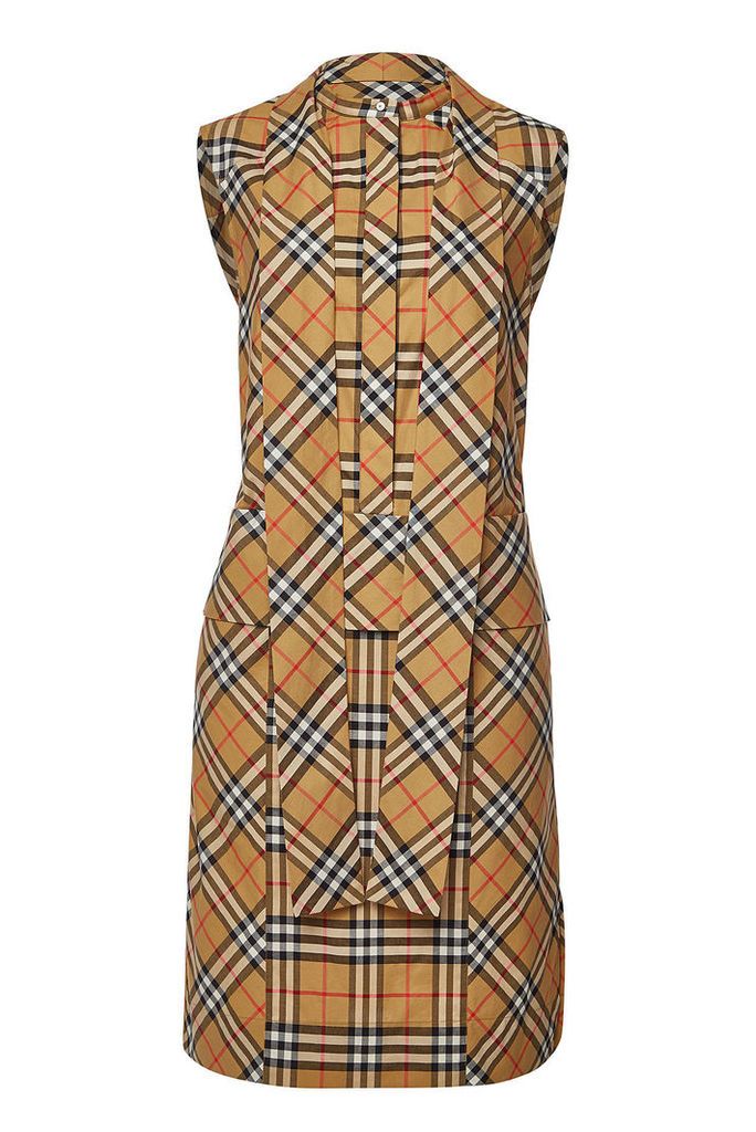 Burberry Luna Checked Dress with Self-Tie Bow