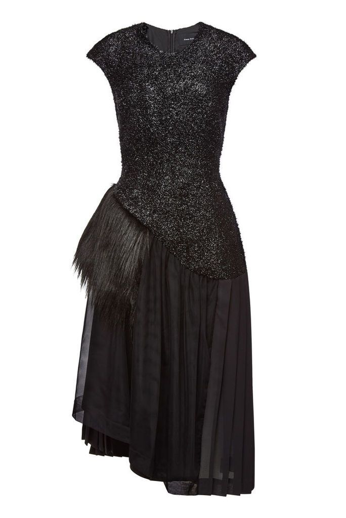 Simone Rocha Asymmetric Dress with Wool and Faux Fur