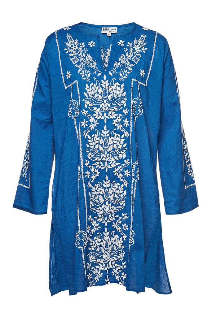 Juliet Dunn Cotton Kaftan with Lotus Embroidery