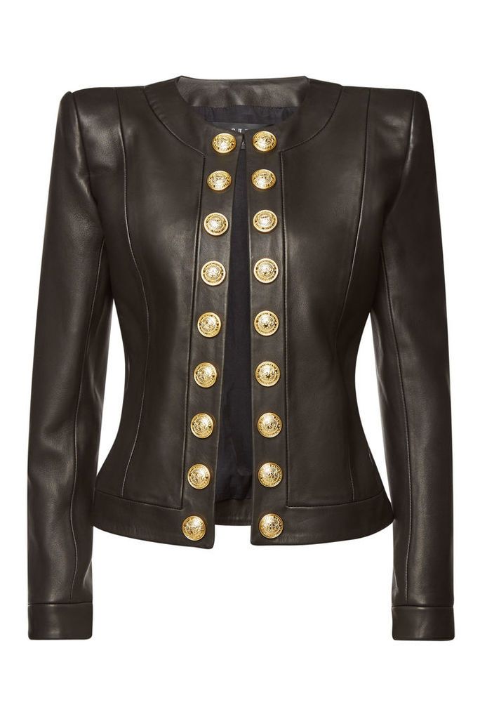 Balmain Leather Jacket with Embossed Buttons