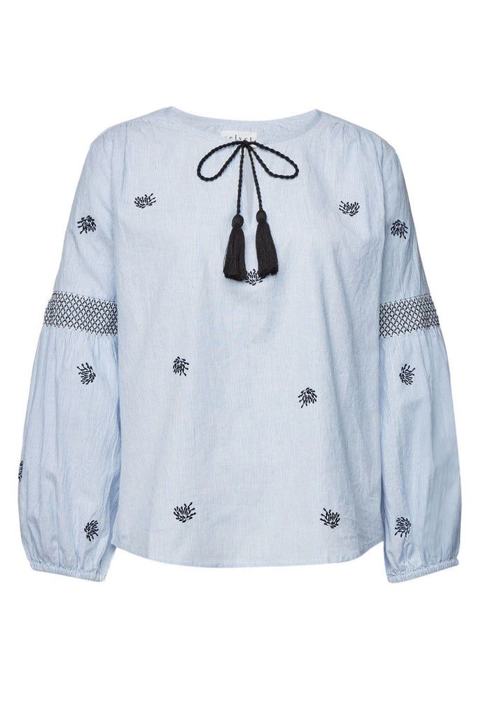 Velvet Embroidered Cotton Aimee Top with Tie Neckline