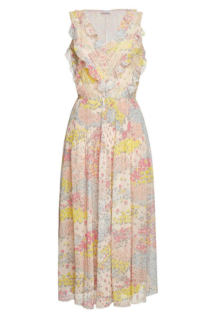 RED Valentino Floral Print Dress with Lace