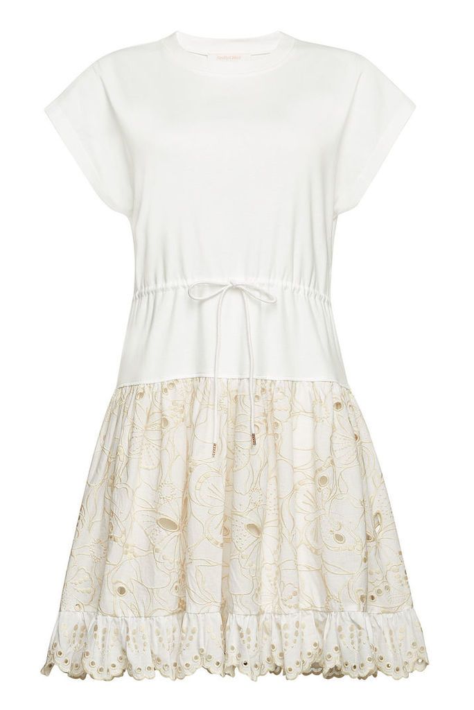 See by Chlo © T-Shirt Dress with Eyelet Lace Skirt