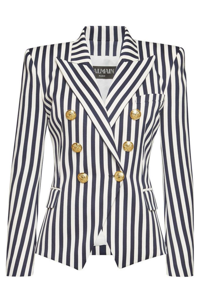 Balmain Striped Cotton Blazer with Embossed Buttons
