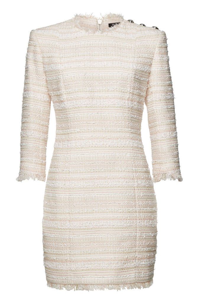 Balmain Tweed Mini Dress with Embossed Buttons